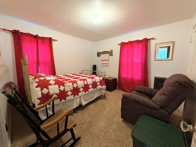 a bedroom with a bed and a couch