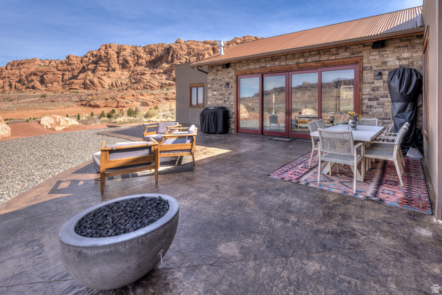 4173 Shadowfax Run, Unit 5 Moab, UT 84532 - Photo 36 of 41 Patio with sliding doors to inside, stubbed for gas BBQ grill and future outdoor kitchen, and great views