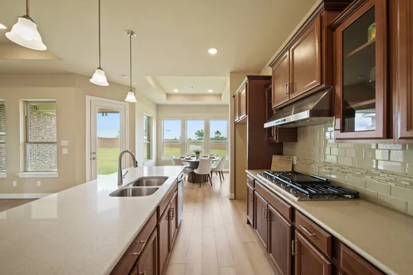 a kitchen with lots of counter top space