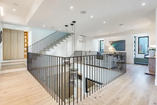 a view of a balcony with furniture