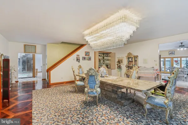 a view of a dining area with furniture