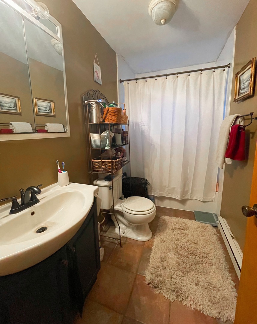 3214 Stieg Road Woodstock, IL 60098 - Photo 9 of 20 a bathroom with a sink a toilet and shower curtain
