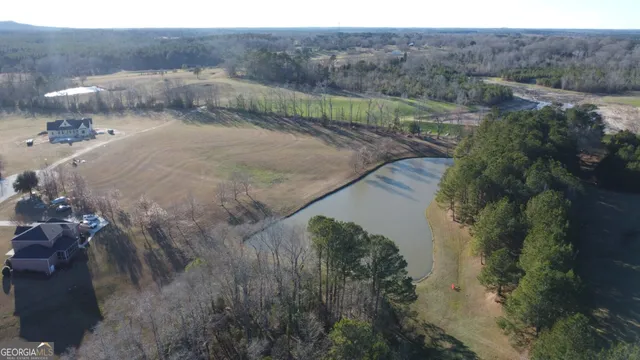 a view of a dry yard with green space