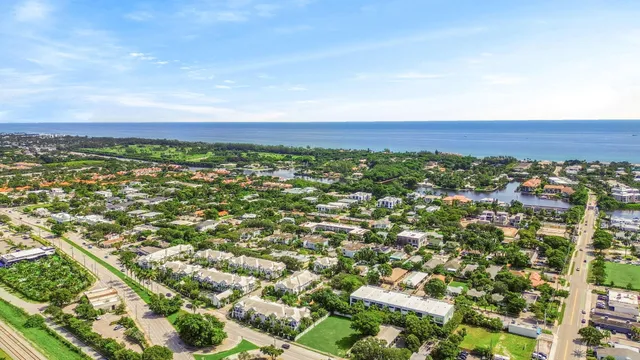 an aerial view of residential houses with city view