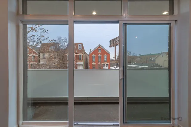 a view of a glass door with a glass door