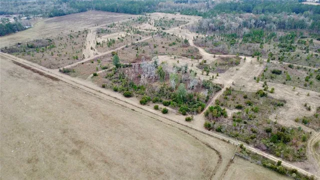a view of a dry yard with wooden fence