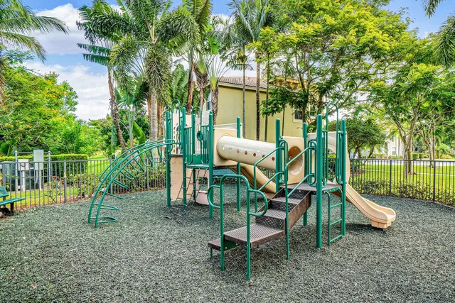 a view of a park with slide