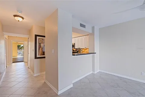 a view of a terrace with a fountain