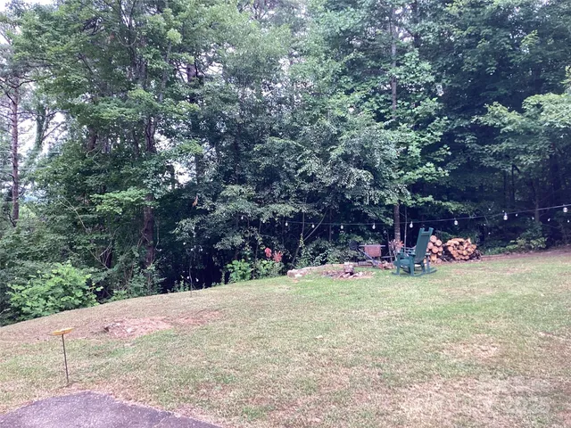 a view of a field with trees in the background