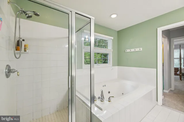 a bathroom with a bathtub and a shower