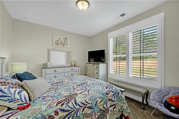 a bedroom with a bed and a television