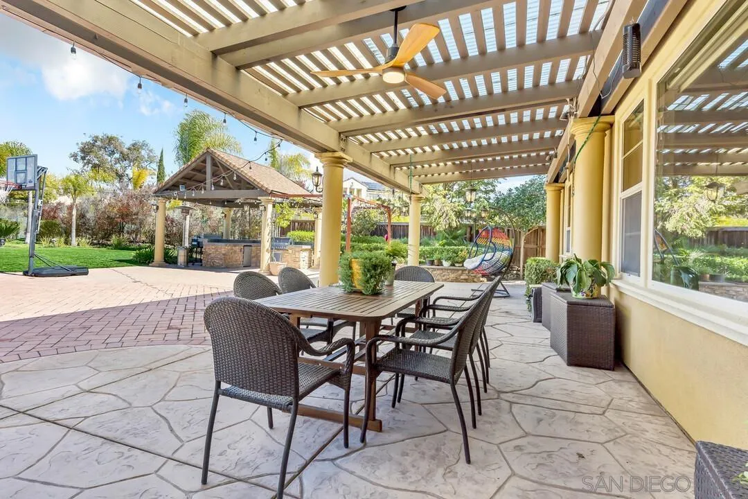 14622 Whispering Ridge Road San Diego, CA 92131 - Photo 55 of 75 a view of a patio with a table chairs and a backyard