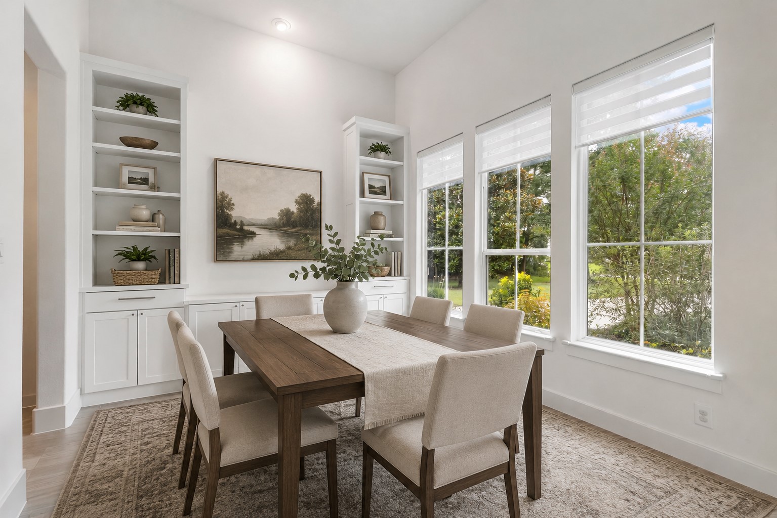 3918 Almond Court Spring, TX 77386 - Photo 11 of 42 a dining room with furniture large windows and a potted plant