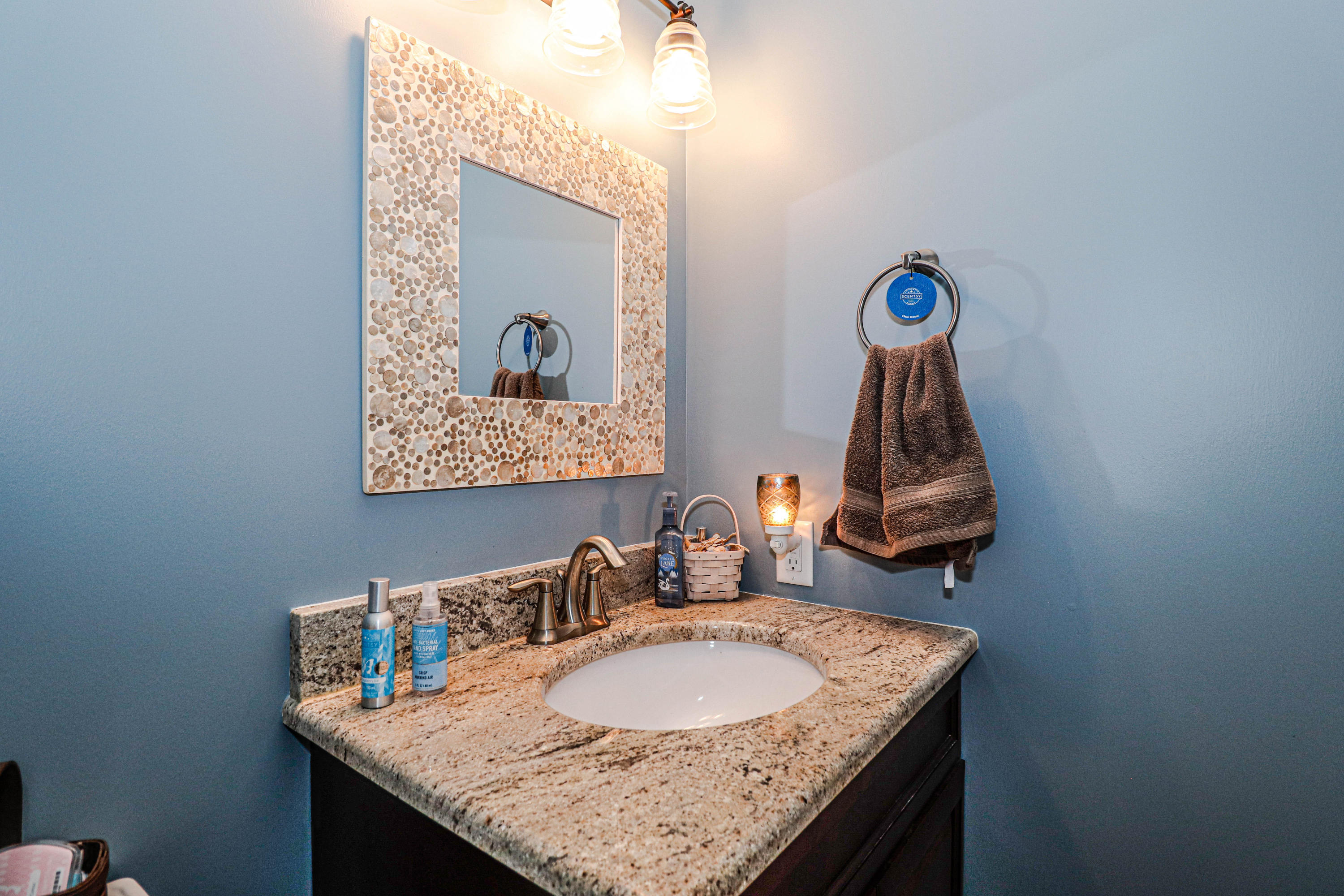 10 Letts Landing Road Waretown, NJ 08758 - Photo 20 of 51 a bathroom with a granite countertop sink and a mirror
