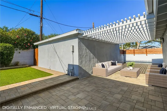 a backyard of a house with seating space