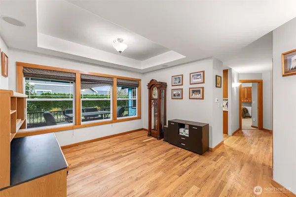 a view of a livingroom with a flat screen tv