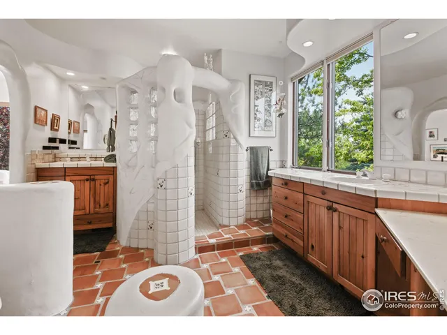 a bathroom with a sink a mirror and a shower