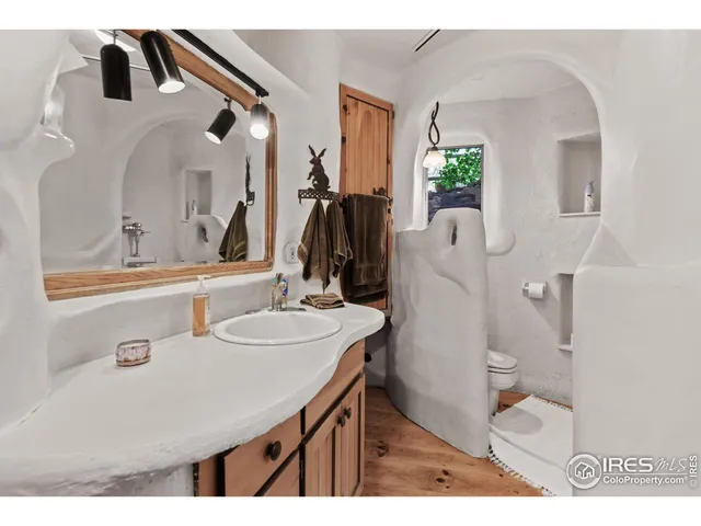 a bathroom with a sink a mirror and a shower