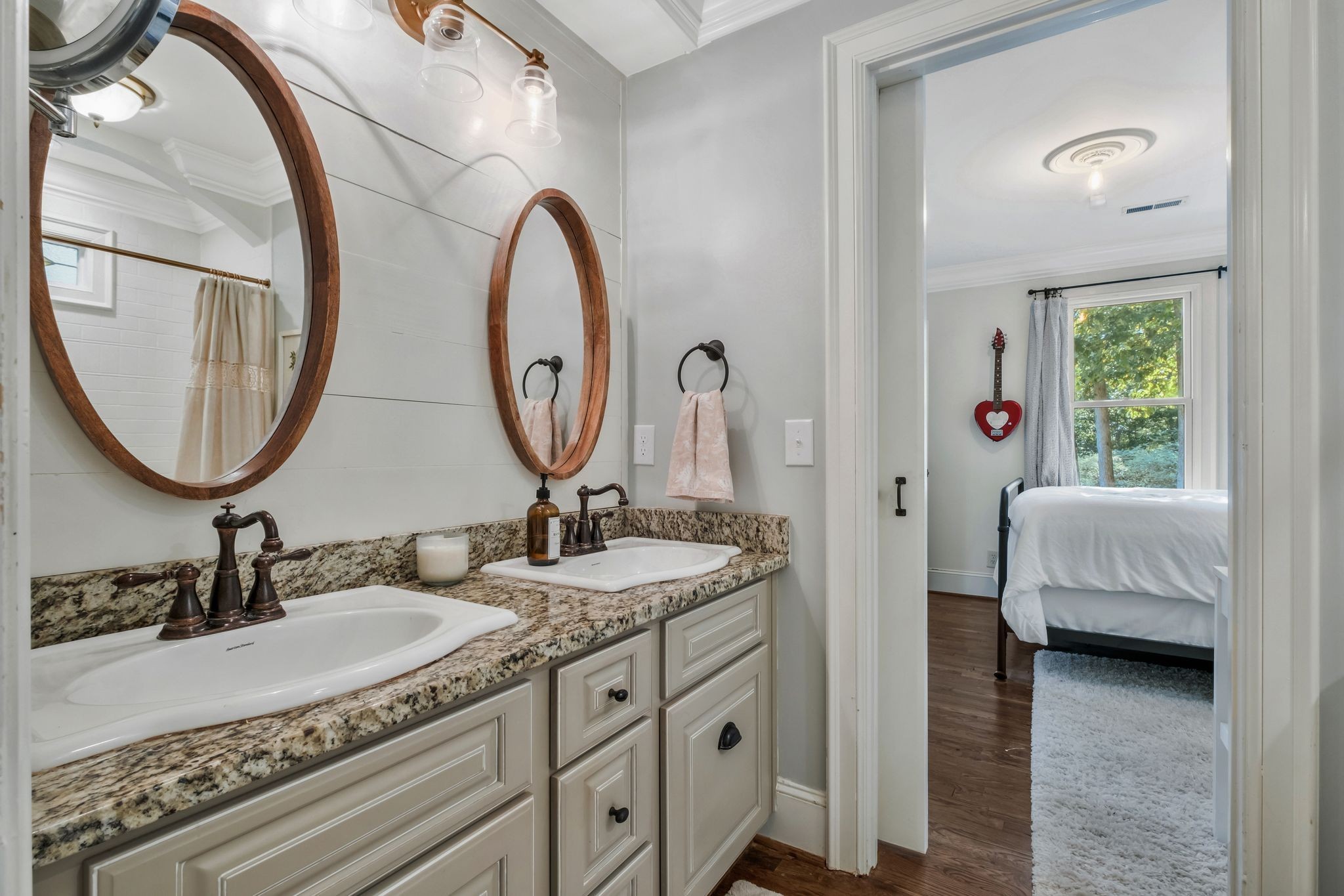 5468 Parker Branch Road Franklin, TN 37064 - Photo 55 of 99 a en suite bathroom with a granite countertop sink and a mirror