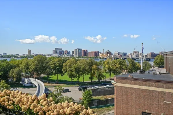 a city view with tall buildings