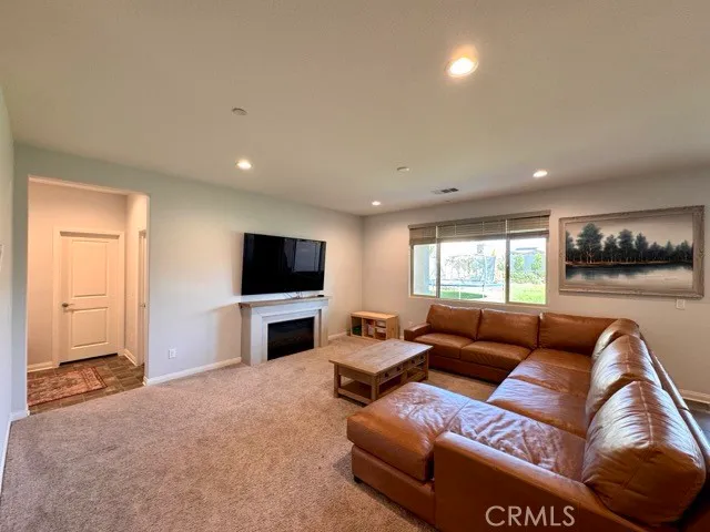 a view of a room that has a bench in it