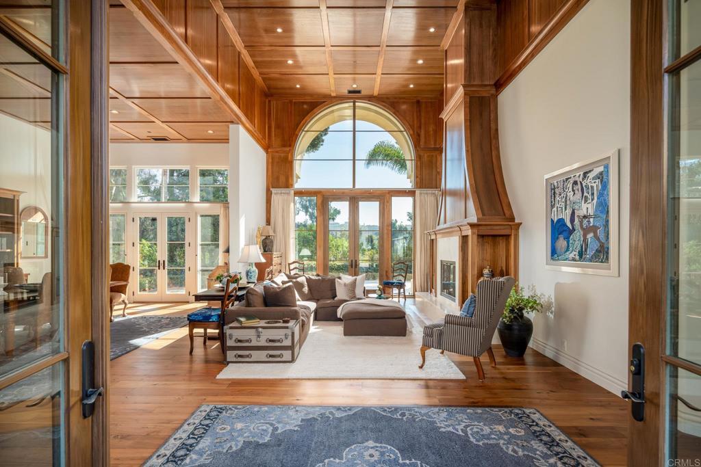 a living room with large windows