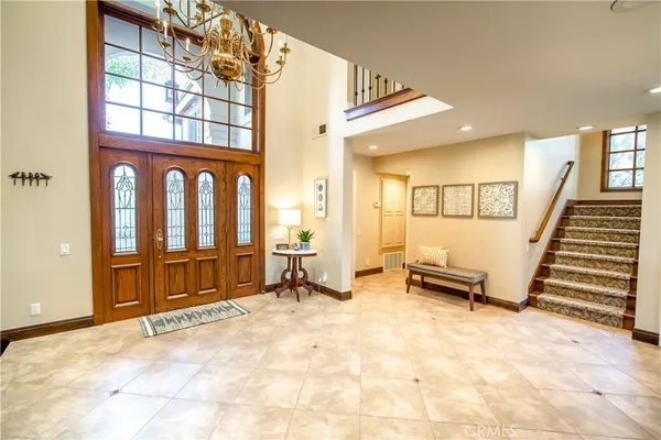 a view of a hallway with a furniture