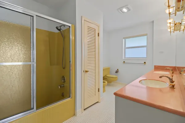 a view of a room with a large window