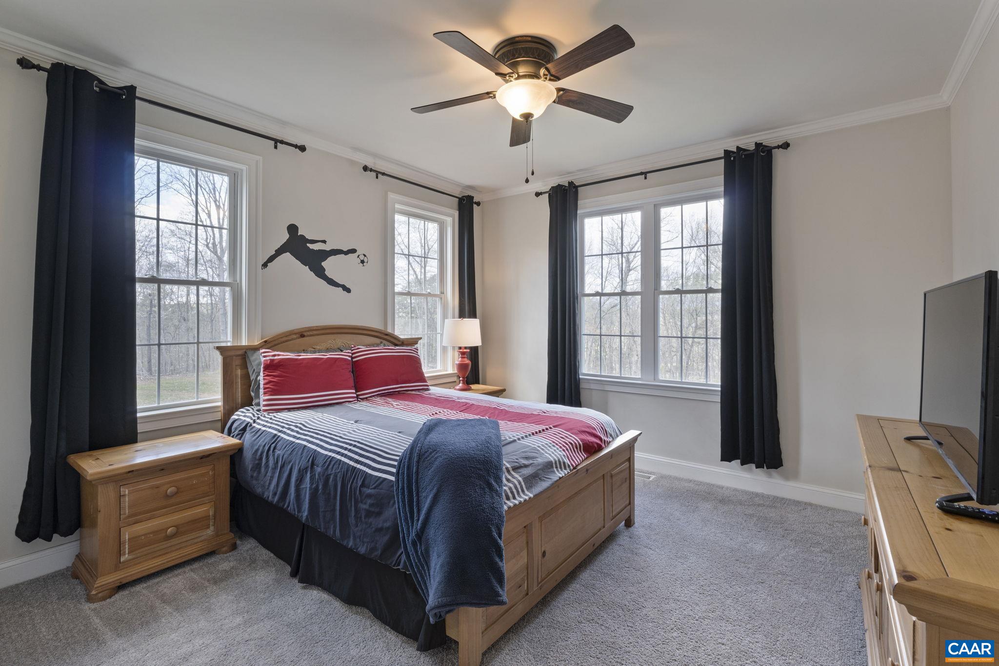 269 Devon Drive Ruckersville, VA 22968 - Photo 26 of 51 a bedroom with a bed and a chandelier fan