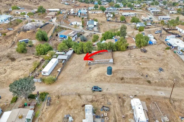 an aerial view of a swimming pool