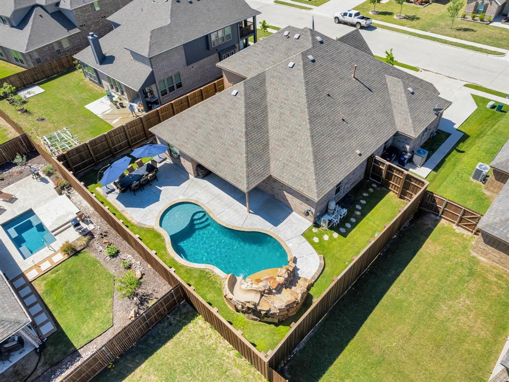 an aerial view of a house