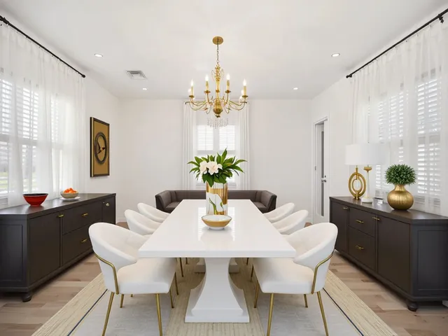 an empty room with windows and ceiling fan