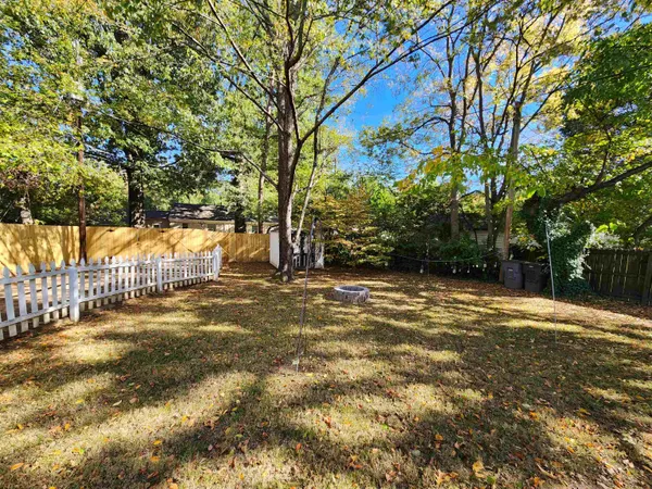 a view of a yard with a tree