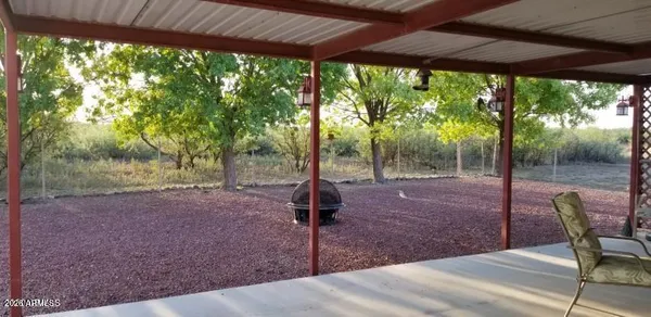 an outdoor view with patio