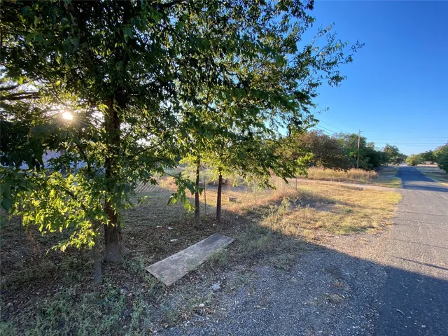 a view of a yard with an trees