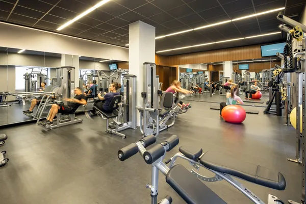 a view of a room with gym equipment