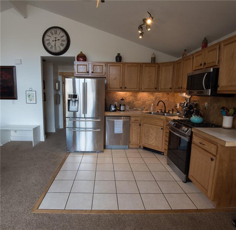 423 Big Elk Road Dillon, CO 80435 - Photo 9 of 35 a kitchen with stainless steel appliances granite countertop a refrigerator a stove top oven a sink and cabinets