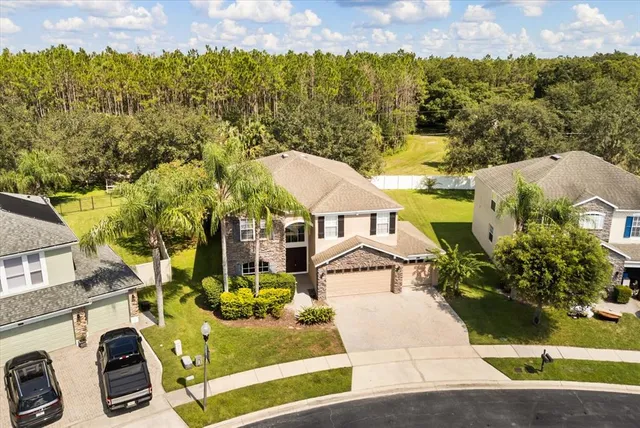 an aerial view of a house