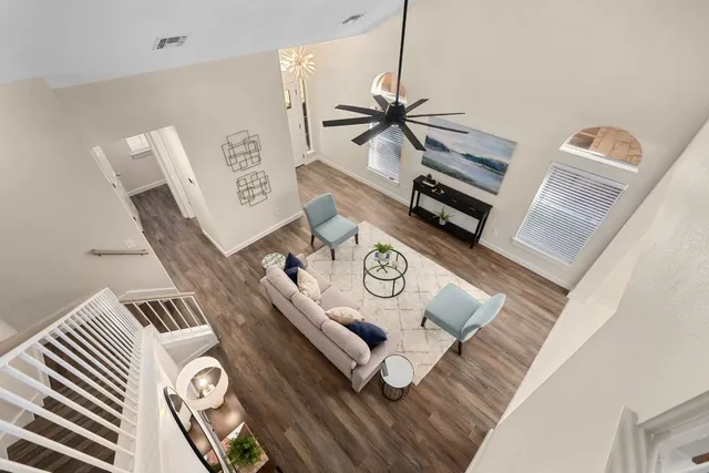 a view of dining table and chairs