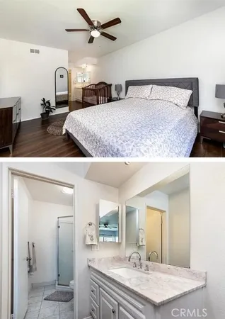 a en suite bathroom with a sink and mirror