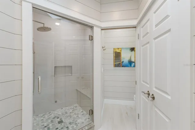 a view of a lake with a garden