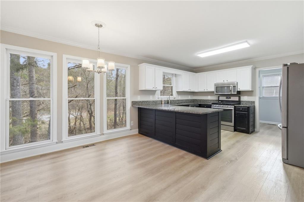 201 Arbor Hills Road North Talking Rock, GA 30175 - Photo 9 of 46 a kitchen with stainless steel appliances granite countertop a stove a sink dishwasher a refrigerator and a cabinets with wooden floor