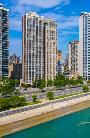 a view of a city with tall buildings