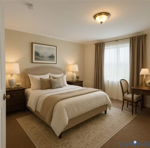 a bedroom with bed and a window