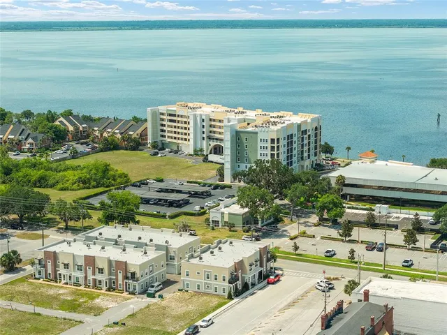 a view of a city with an ocean view