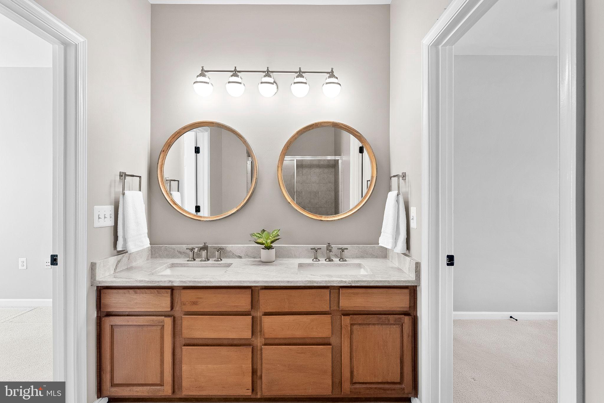 38590 Bettis Drive Hamilton, VA 20158 - Photo 59 of 97 a bathroom with a granite countertop double vanity sink and a mirror