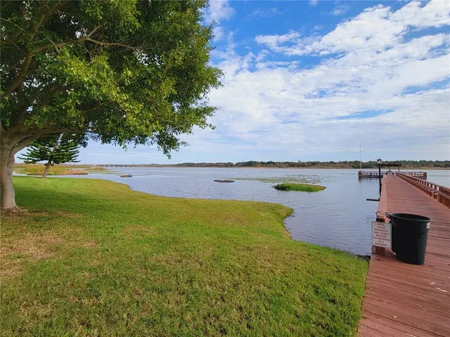 a view of a lake with a city view