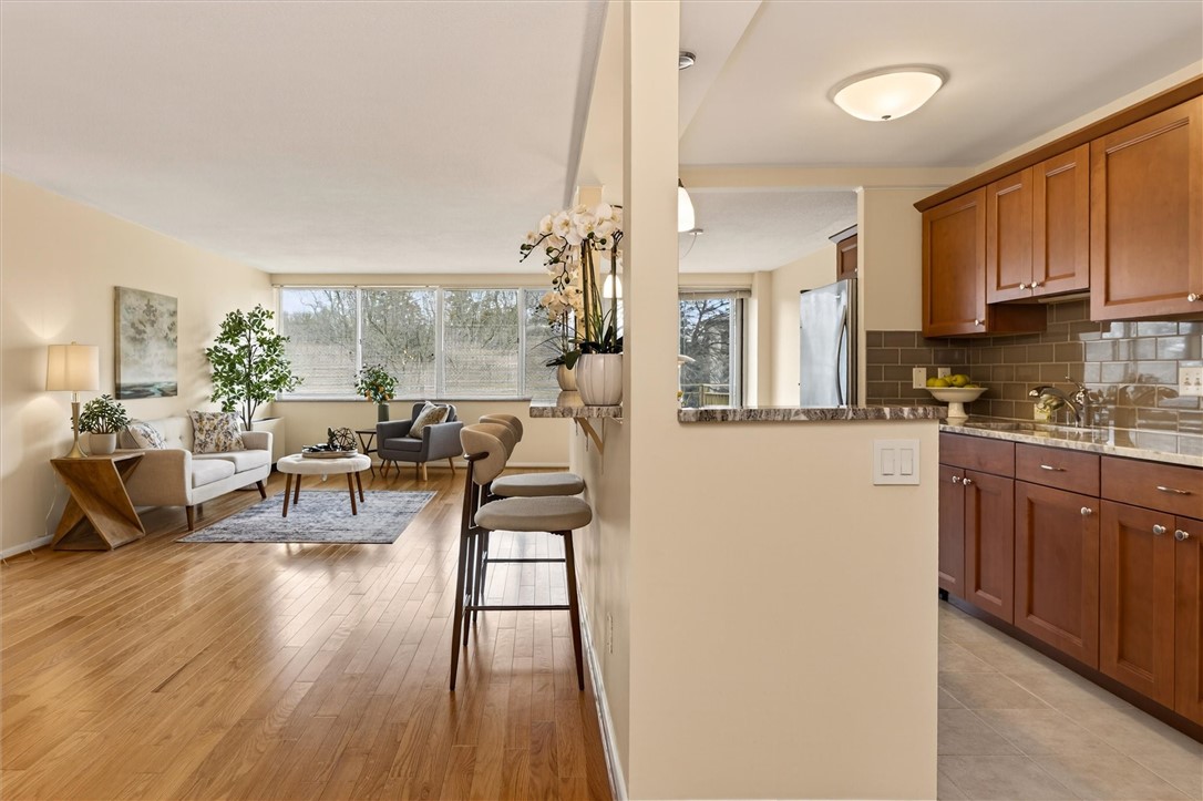 1400 East Avenue, Unit UN307 Rochester, NY 14610 - Photo 10 of 47 View of Kitchen, breakfast bar into livingroomn