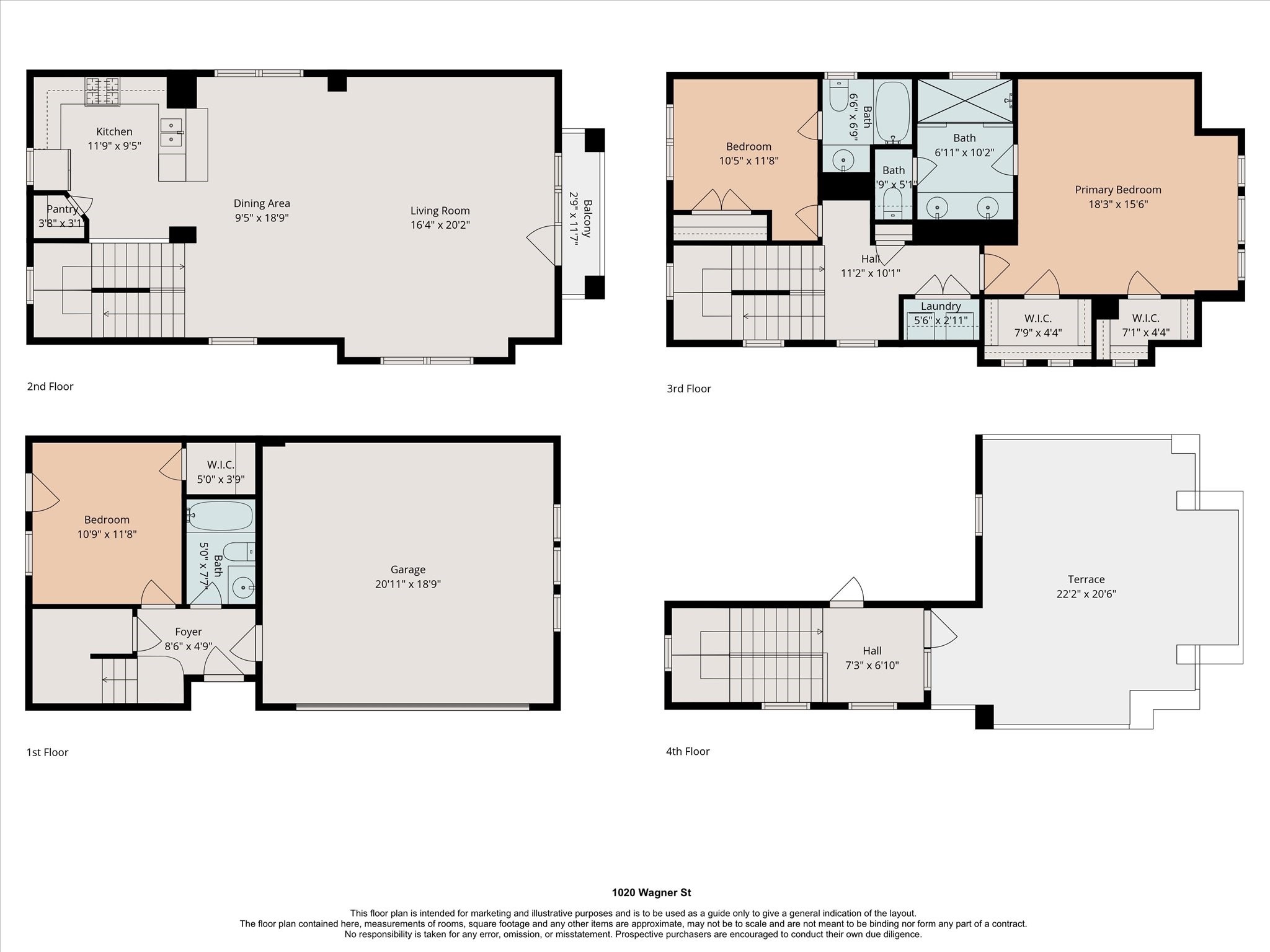 1020 Wagner Street Houston, TX 77007 - Photo 28 of 28 Floor plan- for marketing purposes only. Buyer to verify dimensions and accuracy.