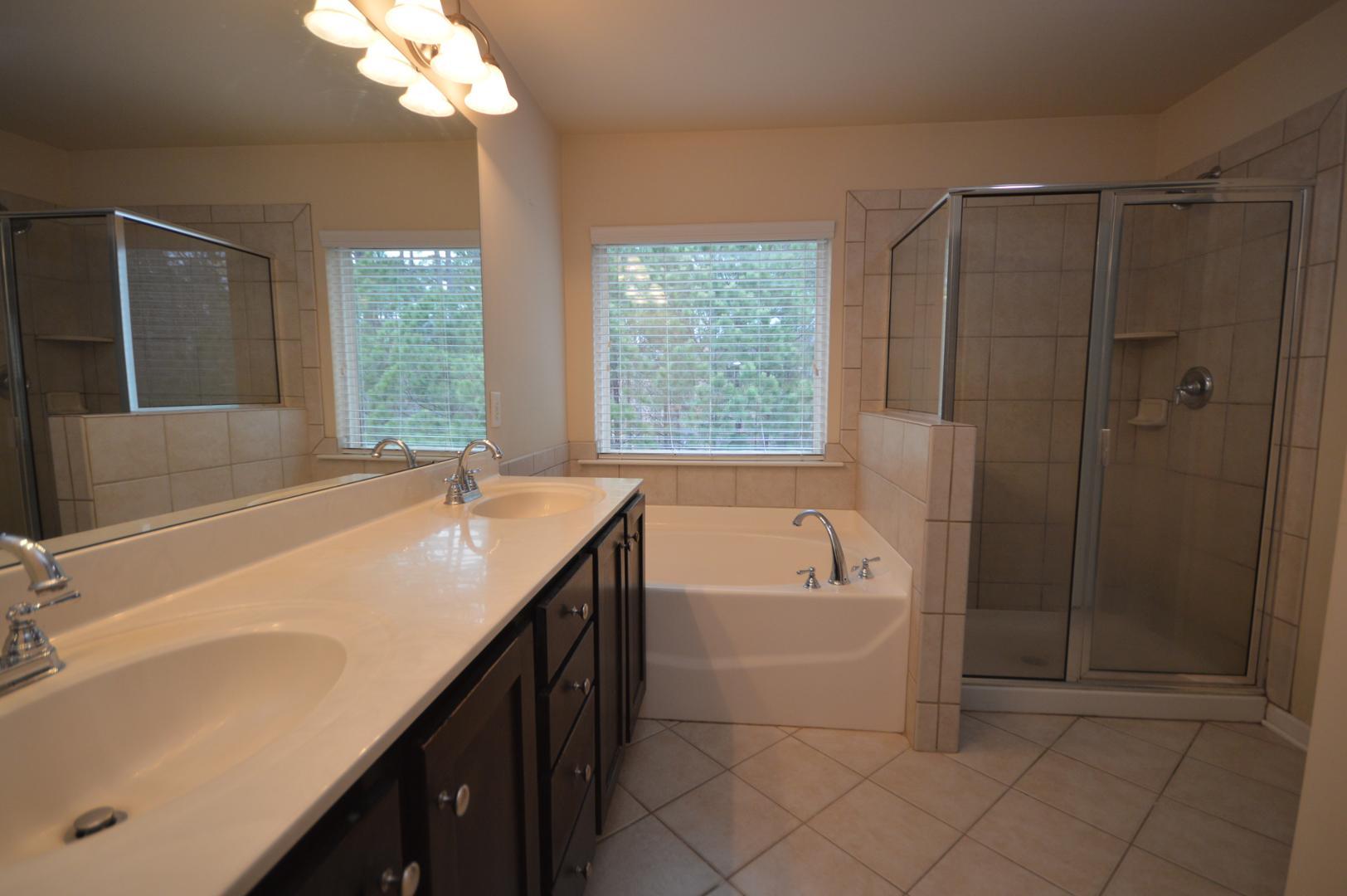 2053 Weston Green Loop Cary, NC 27513 - Photo 20 of 35 a bathroom with a tub a sink and a large mirror